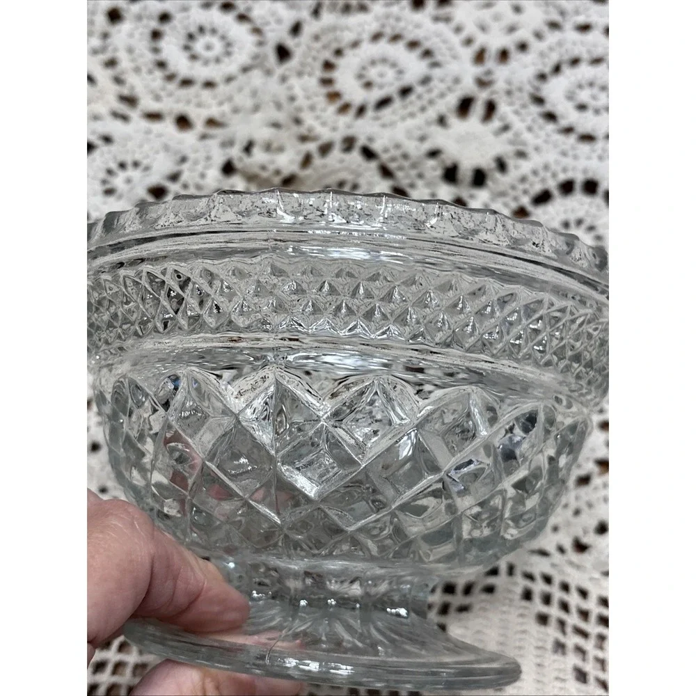 Wexford Anchor Hocking Footed Pedestal  Cut Glass Candy Nut Dish Bowl Retro Vtg‎